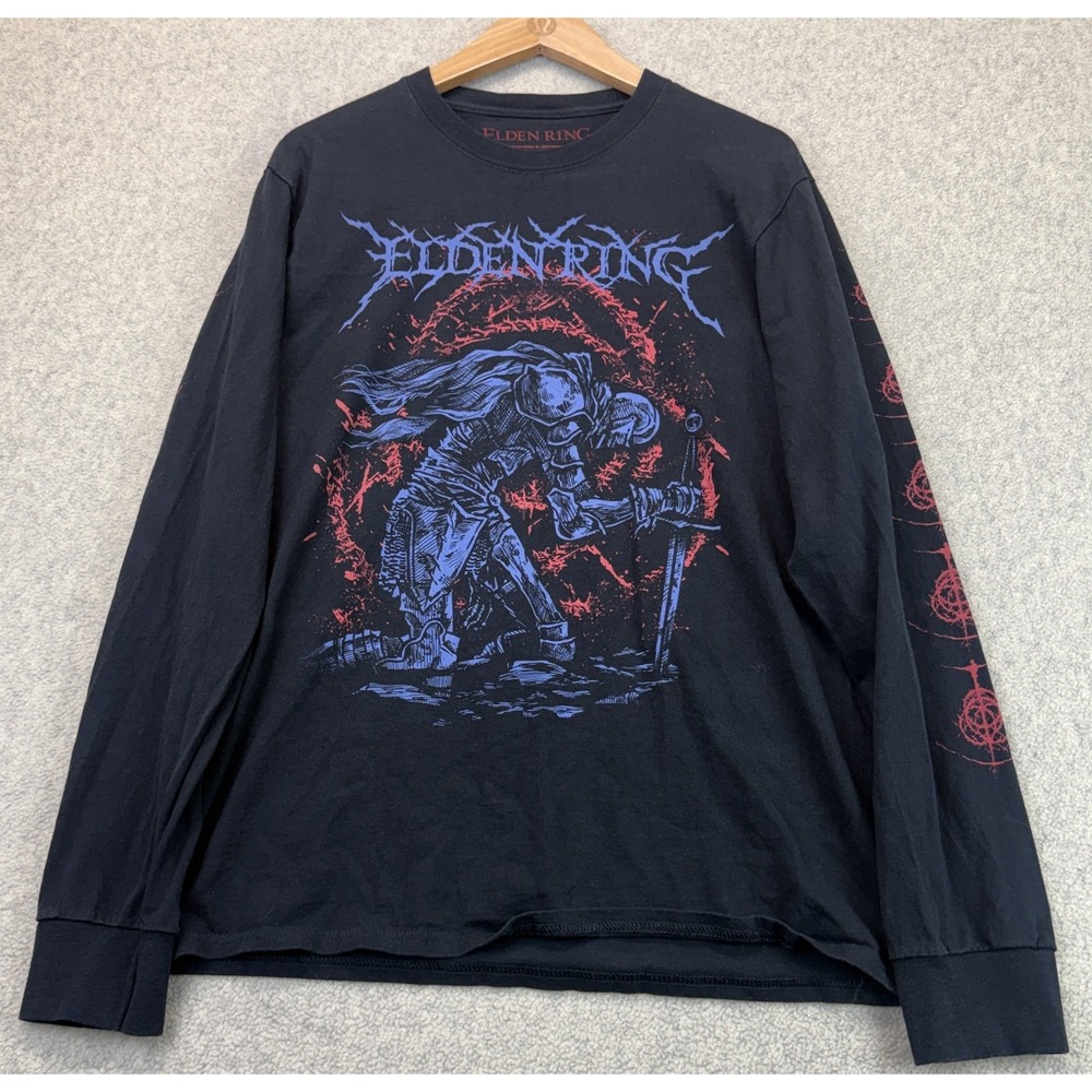 Elden Ring Mens Long Sleeve T-Shirt Black Crew Neck The Tarnished Graphic M